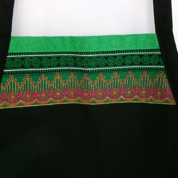 New Black Batik Green Gold Metallic Fuchsia Pink Over the Head Apron Pockets - Picture 2 of 12